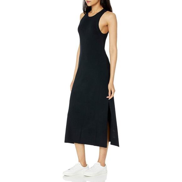 New The Drop Gabriela Black Sleeveless Knit Stretchy Maxi Dress Side M Side Slit - Picture 1 of 12